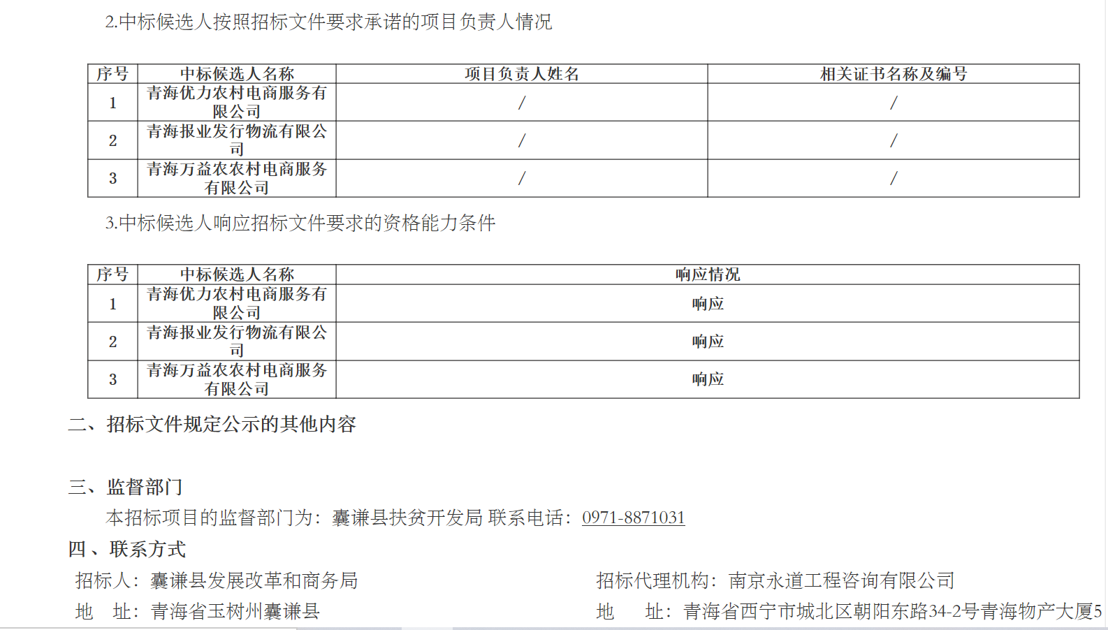 中标候选人公示